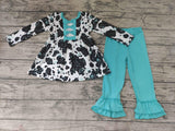 Teal Cow Print Pants Set